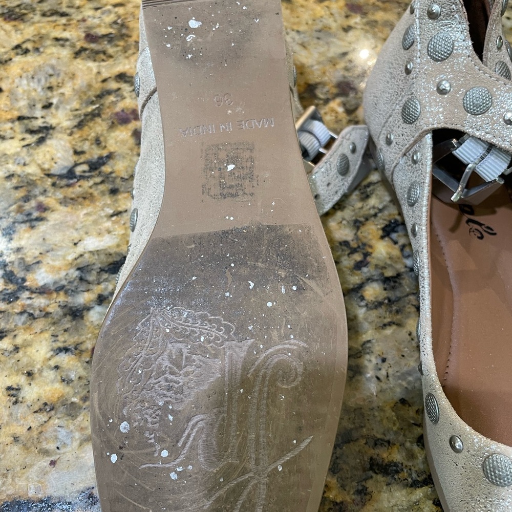 Studded Beige Mary Jane Flats - Picture 2 of 6